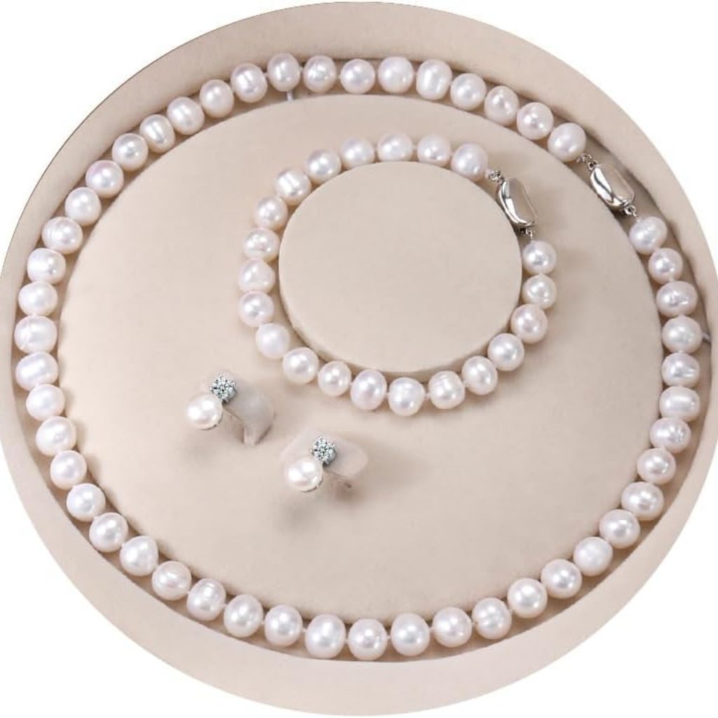 Freshwater Pearl Necklaces Set For Women Includes White Silver Pearl Bracelet An